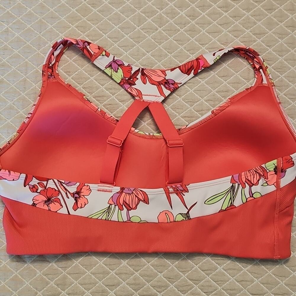 AVIA Athletic Sports Bra Floral Print Cross Back Padded Activewear Top XL - Picture 2 of 4